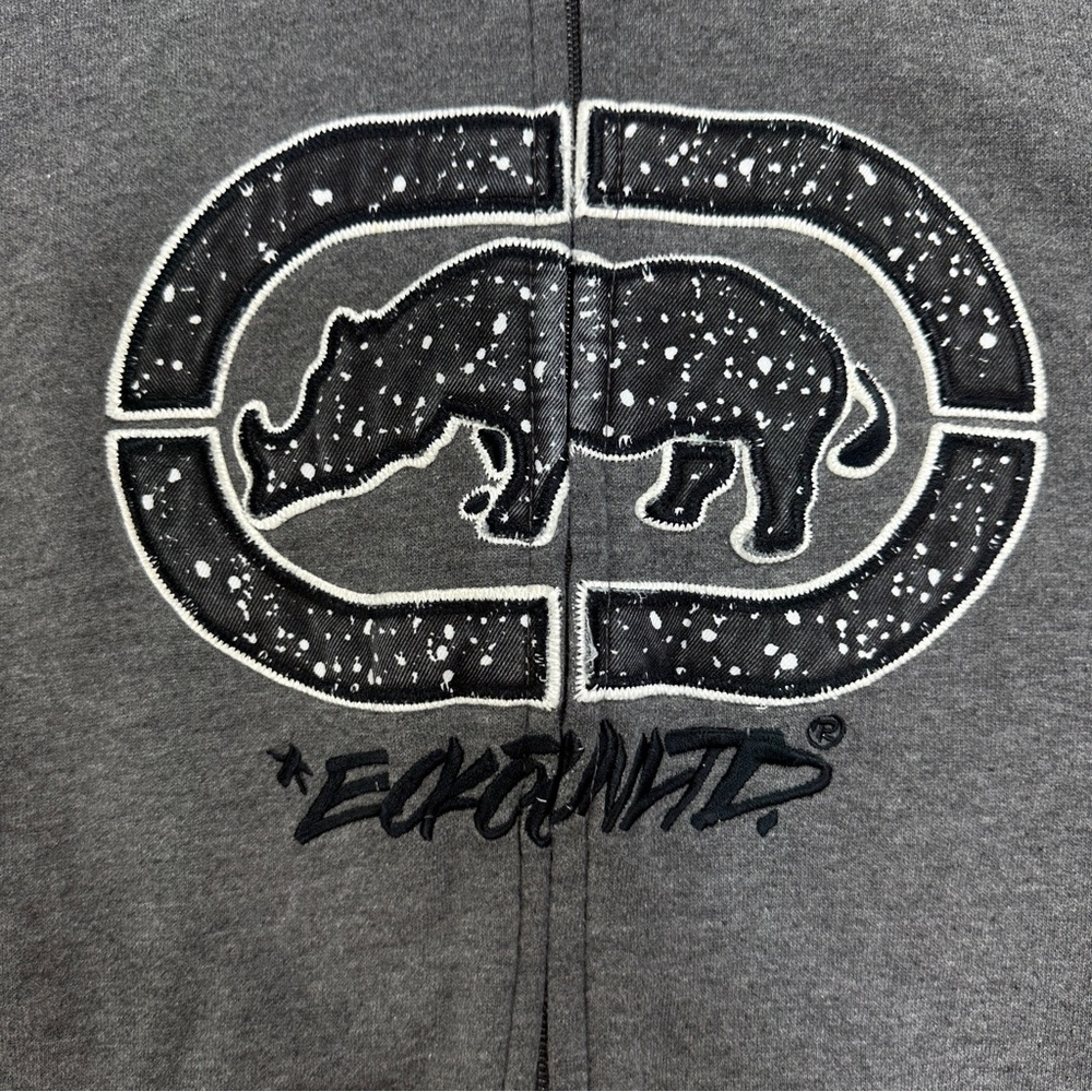 Ecko Unltd Gray Hoodie Full Zip Sweater Rhino Embroidered Grunge Hip Hop Mens XS - Picture 4 of 11